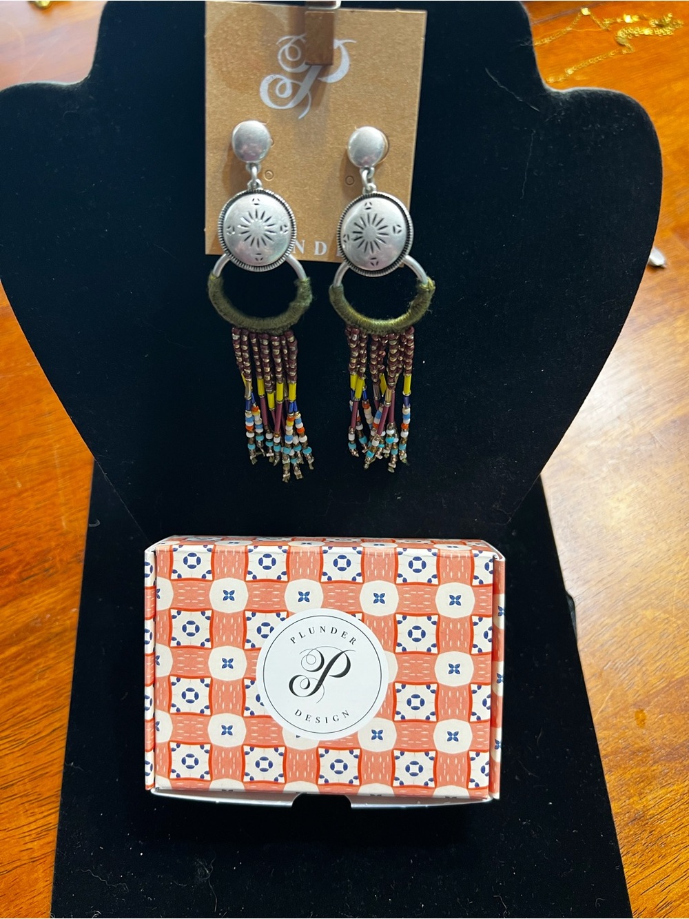 Plunder Olive Green Fringe Earrings with Multicolor Beads